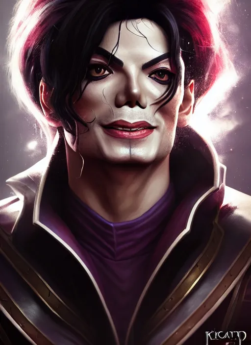 Image similar to portrait of pentakill michael jackson from league of legends, au naturel, hyper detailed, digital art, trending in artstation, cinematic lighting, studio quality, smooth render, unreal engine 5 rendered, octane rendered, art style by klimt and nixeu and ian sprigger and wlop and krenz cushart and riot