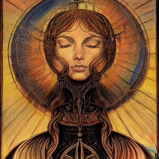 Image similar to beautiful face virtuous jeanne d'arc in the style of william blake, terese nielsen, isolde