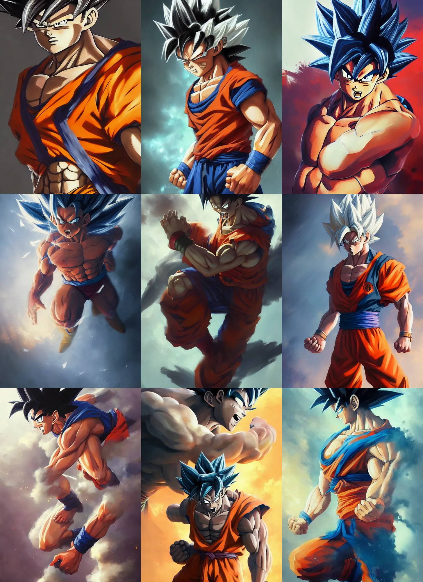 Prompt: by Greg Rutkowski, realistic painting of Goku from dragonball, trending on artstation, fine art, HD, 8K, highly detailed, good lighting, beautiful, epic, masterpiece