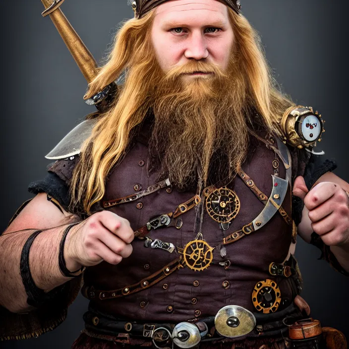full shot photograph of a real-life steampunk viking, | Stable ...