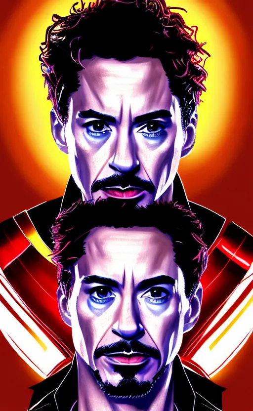 Image similar to portrait of robert sheehan as tony stark from the avengers infinity war, marvel concept art, hyperrealistic, detailed, accurate illustration, dramatic lighting, action pose