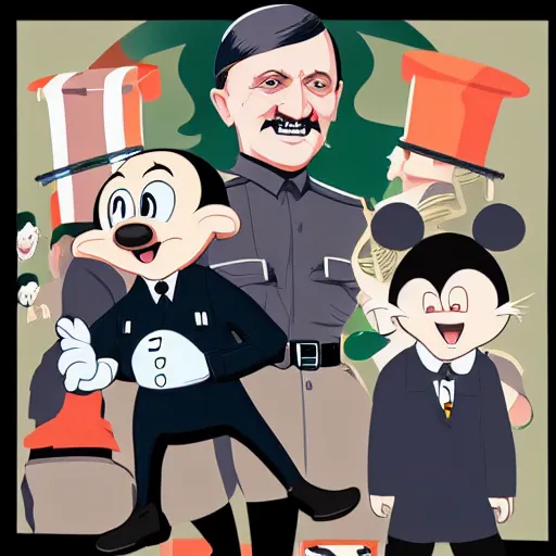 Image similar to hitler hanging out with mikey mouse clean cell shaded style art highly detailed ilya kuvshinov vector art