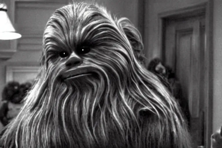 Image similar to A still from the movie Miracle on 34th Street starring Chewbacca