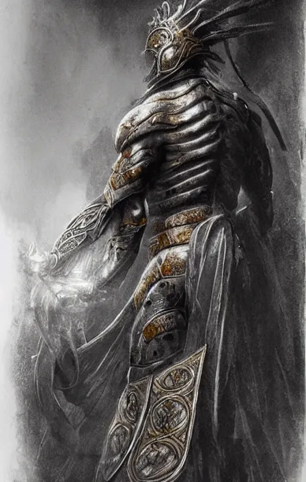 Image similar to zeus concept, wearing thunder armor, ancient greek ornamented armor, beksinski, weta workshop concept art