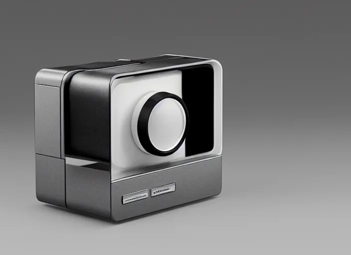 Prompt: camera designed by Dieter Rams, Naoto Fukasawa, minimalism, front view