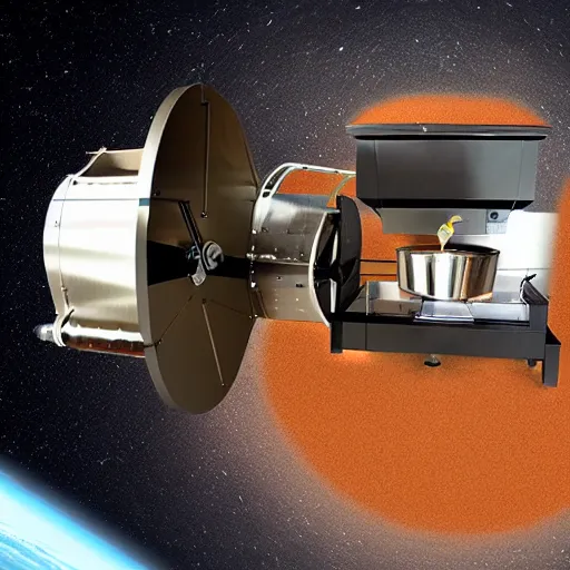 Image similar to coffee roaster machine flying through space