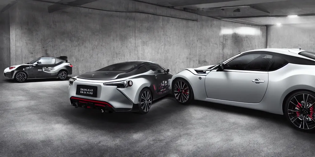 Image similar to hybrid design of Toyota gt86 2015 and Aston Martin 2022. No background, concept art style.