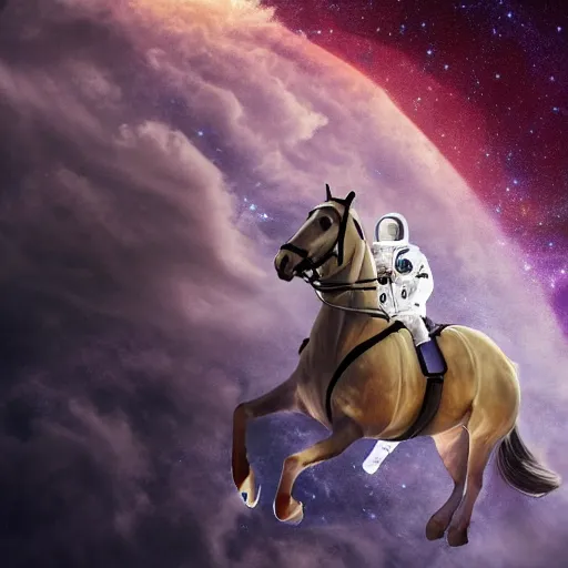 Prompt: cosmonaut horse in a space suit floating in outer space, highly detailed, nasa picture, 4 k