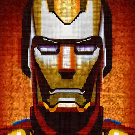 Image similar to mosaic portrait of iron man by Andreas Rocha, 4k, intricate details, dichotomy