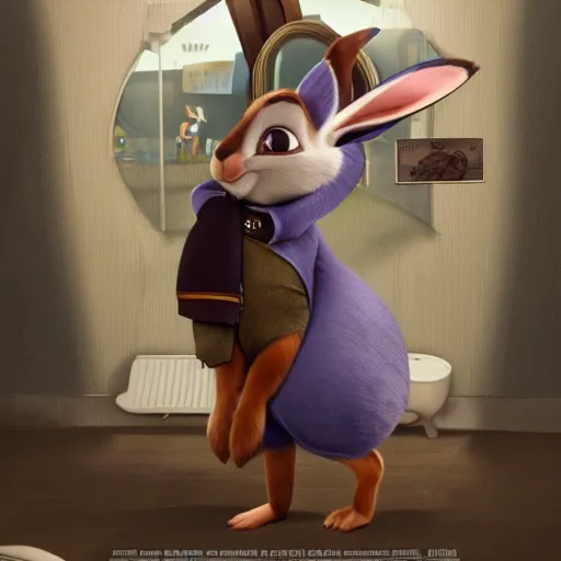 Image similar to Judy Hopps, the rabbit police officer from Zootopia, interrogating Hannibal Lecter from Silence of the Lambs, mashup, 4k movie still