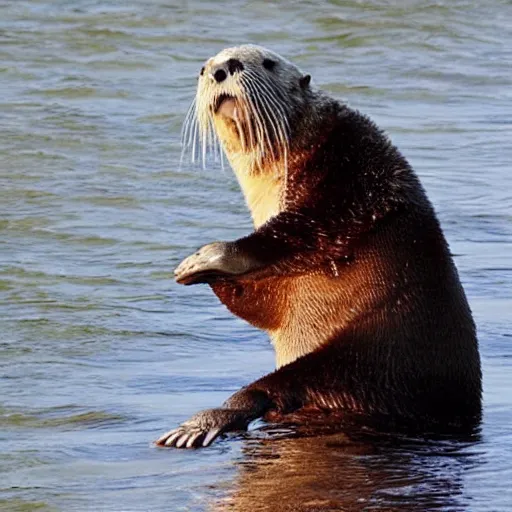 Image similar to nicolas cage cosplay as a sea otter