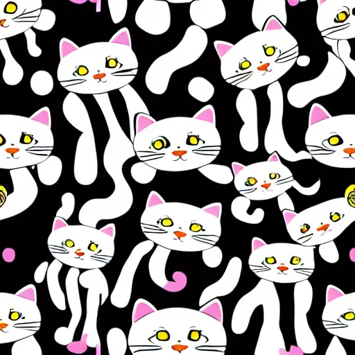 Image similar to seamless looping design of cute kittens on striped white and black background