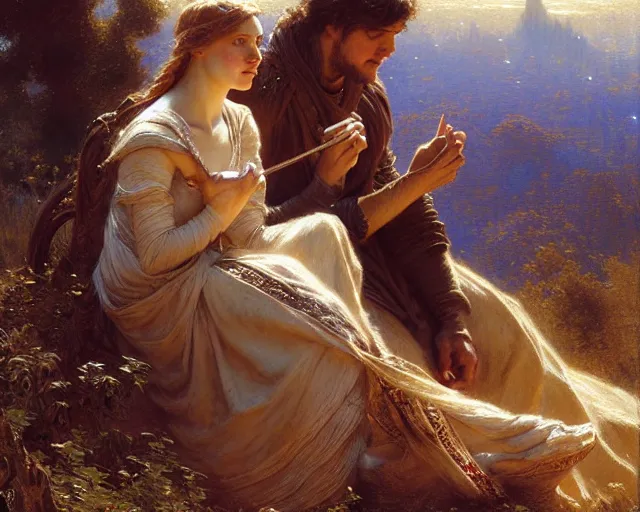 Image similar to dante and beatrice. highly detailed painting by gaston bussiere, craig mullins, j. c. leyendecker 8 k