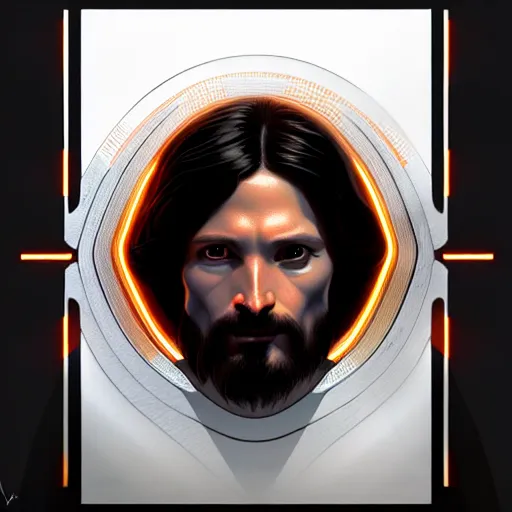 Image similar to portrait of tron legacy jesus, hyper realistic, concept art, intricate, hyper detailed, smooth, illustration. artstation, rutkowski, gurney, alphonse mucha