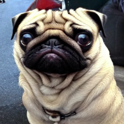 Image similar to the world's most ugliest pug, extreme amount of folds, mangled teeth