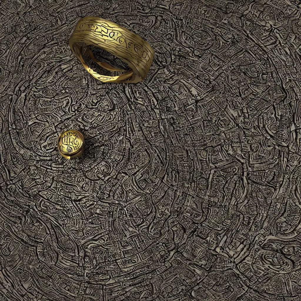 Image similar to the ring from lord if the rings with an imprinted ruler, cm scale imprinted on the inside of the ring, one ring to rule them all, highly detailed, 8 k, trending on artstation, mystic, rpg artwork