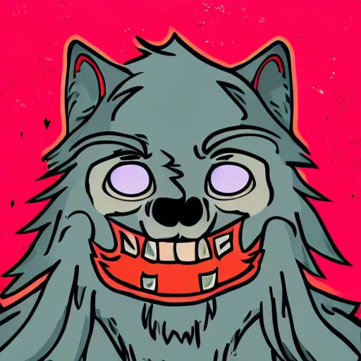 Image similar to wolfman with red liquid on his mouth, digital art, pastel, colorful, sticker, vector art