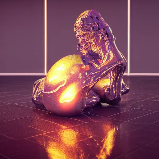 Image similar to 3 d render melted humanoid, sculpture, chrometype, liquid metal, neotribal, raytraced, volumetric lightning, 8 k by wlop, innate studio h - 1 0 0 0 w - 1 0 0 0