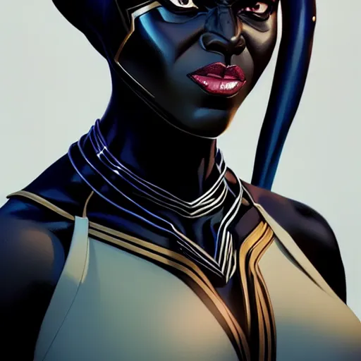 Image similar to portrait of woman black panther marvel character, confident pose, sharp focus, illustration, highly detailed, concept art, matte, trending on artstation, anime, art by wlop and artgerm and greg rutkowski, h 6 4 0