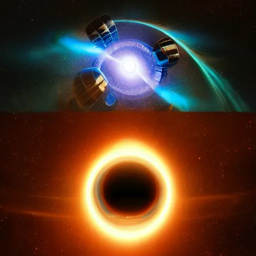 Image similar to glowing glorious 3D black hole in movie, intergalactic, space theme, galaxy colored, hyperdetailed, digital painting, trending on Artstation, cel-shading style, CG society, hyperdetailed, digital painting, hypermaximalist, golden ratio, volumetric, octane render, weta digital, micro details, 3d sculpture