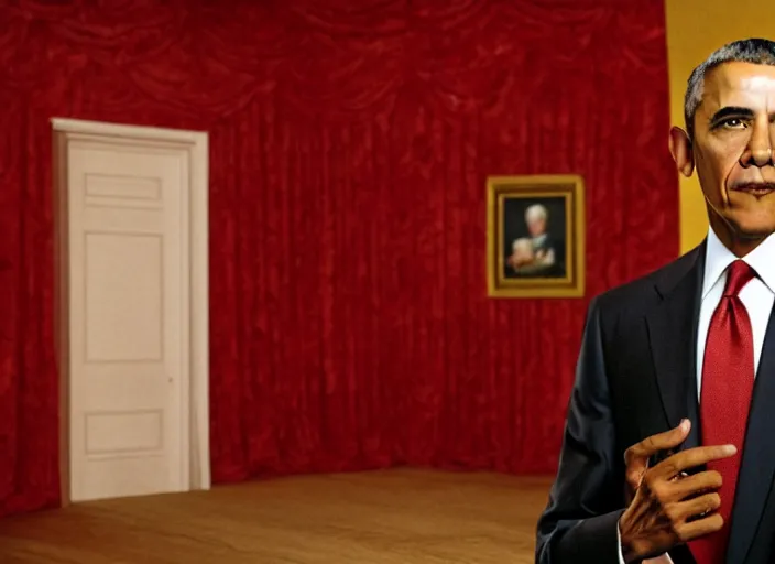 Image similar to Barack Obama in the red Room from Twin Peaks by David lynch