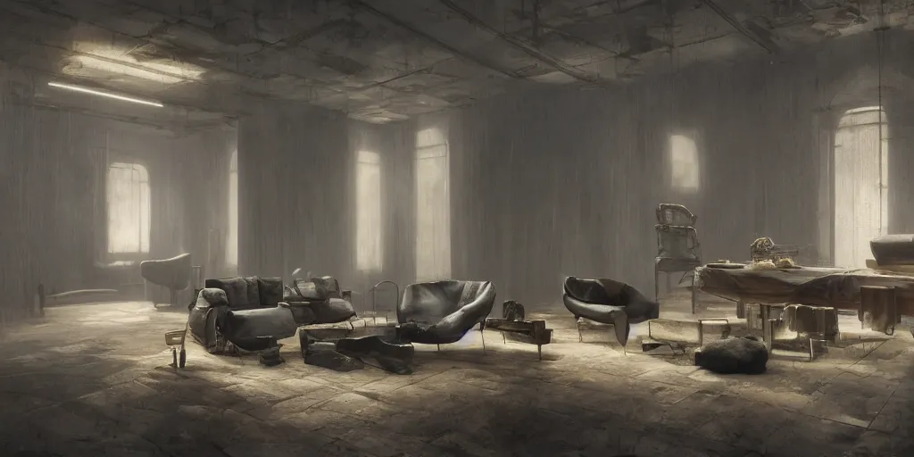 Image similar to furniture designs in the style of blade runner, 3d render, unreal engine, interior design, Les Edwards, Zdzislaw Beksinski, Carl Gustav Carus, John Harris, Michal Karcz, Zhang Kechun, Mikko Lagerstedt, Scott Listfield, Steven Outram, Jessica Rossier.