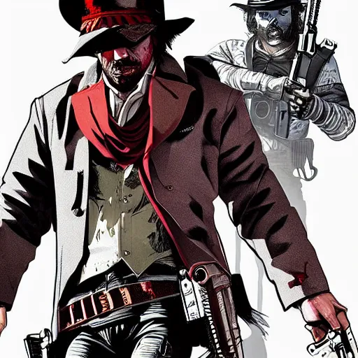 Prompt: cyberpunk red dead redemption, art by josan gonzalez, front page of artstation