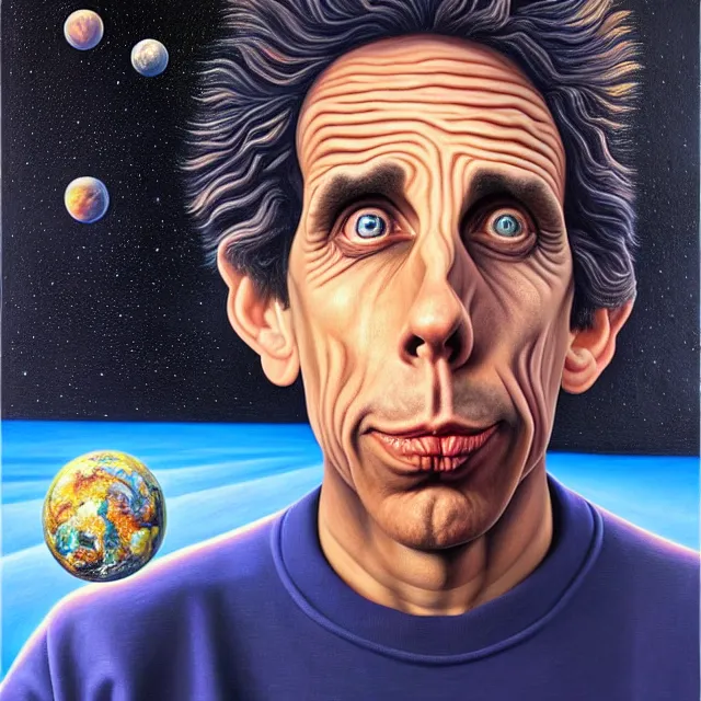 Prompt: an oil on canvas portrait painting of ben stiller, surrealism, surrealist, cosmic horror, rob gonsalves, high detail