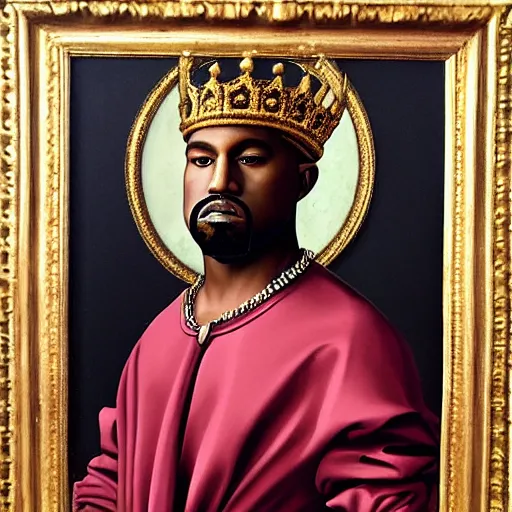 Image similar to a renaissance style portrait painting of kanye west as a king