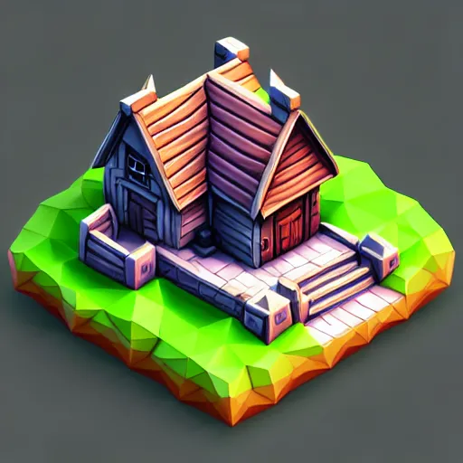 Image similar to Isometric 3D Fantasy Cute House, low poly, pixiv