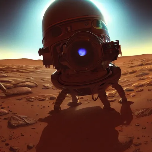 Image similar to alien taking a selfie on mars, dramatic lighting, cinematic, establishing shot, extremly high detail, photorealistic, cinematic lighting, artstation, style by James Gurney