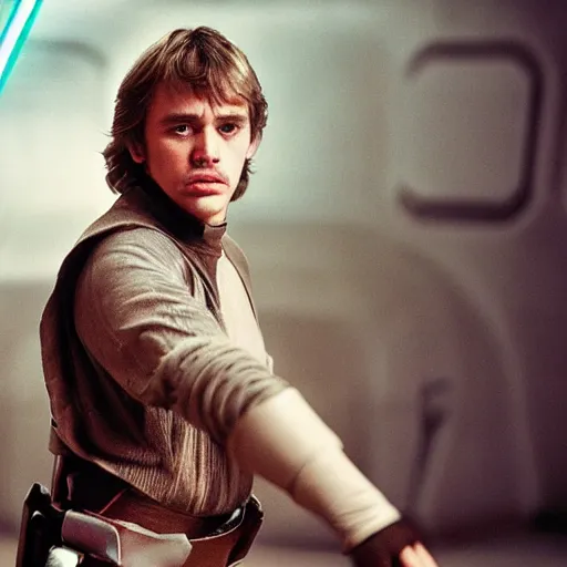 Image similar to james franco as luke skywalker, star wars, movie, photography,