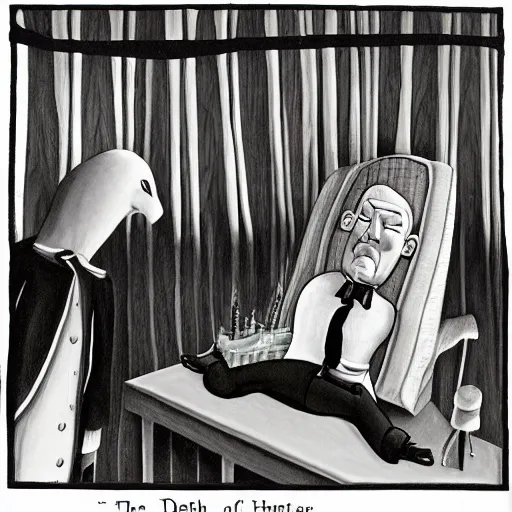 Image similar to the death of captain kangaroo, by charles addams,