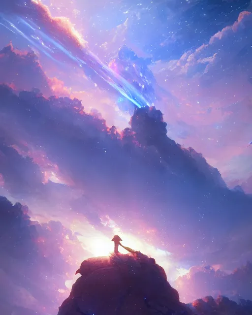 Image similar to descending quran from the nebula cloud, key visual, ambient lighting, highly detailed, digital painting, artstation, concept art, sharp focus, by makoto shinkai and akihiko yoshida and hidari and wlop and greg rutkowski