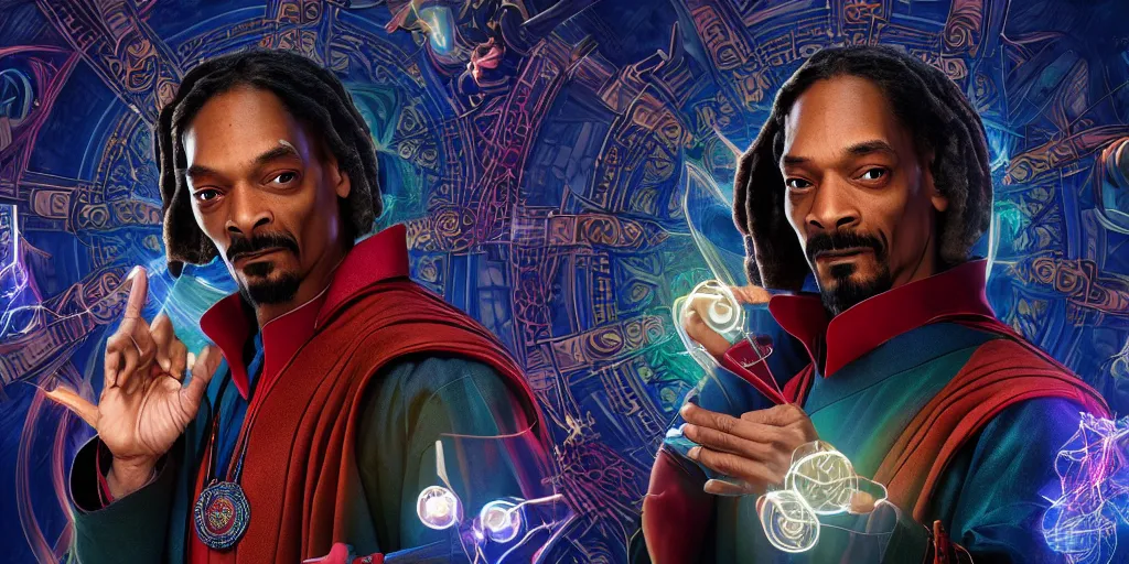 Image similar to snoop dogg doctor strange, refractions, highly detailed, environmental light, cinematic by francis tneh