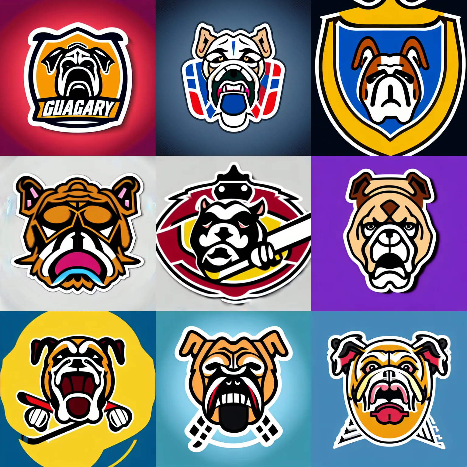 Prompt: “hockey team logo, nhl, angry bulldog mascot biting a hockey stick, full body, sticker, highly detailed, colorful, illustration, smooth and clean vector curves, no jagged lines, vector art, logo”