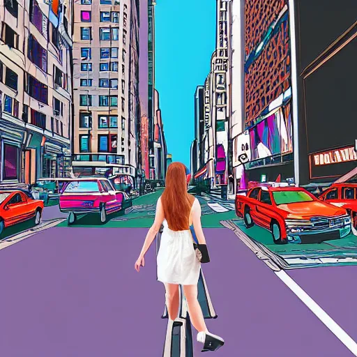 Prompt: giantess walking through new York, digital art