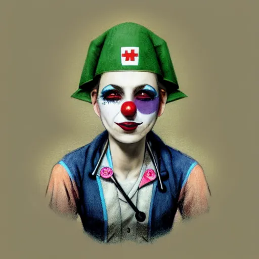 Image similar to clowncore pastel punk young hospital nurse wearing stylish uniform. detailed, portrait, 8 k, artwork by jean - baptiste monge