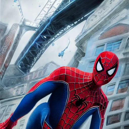 Prompt: hyperrealistic mixed media high resolution painting Spiderman as Peter Parker , stunning 3d render inspired art by Jamie Salmon and István Sándorfi and Unreal Engine and Greg Rutkowski, perfect facial symmetry, dim volumetric lighting, 8k octane beautifully detailed render, full body shot, post-processing, extremely hyper-detailed, intricate, epic composition, highly detailed attributes, highly detailed atmosphere, cinematic lighting, masterpiece, trending on artstation, very very detailed, masterpiece, stunning, flawless completion, lifelike texture, perfection,