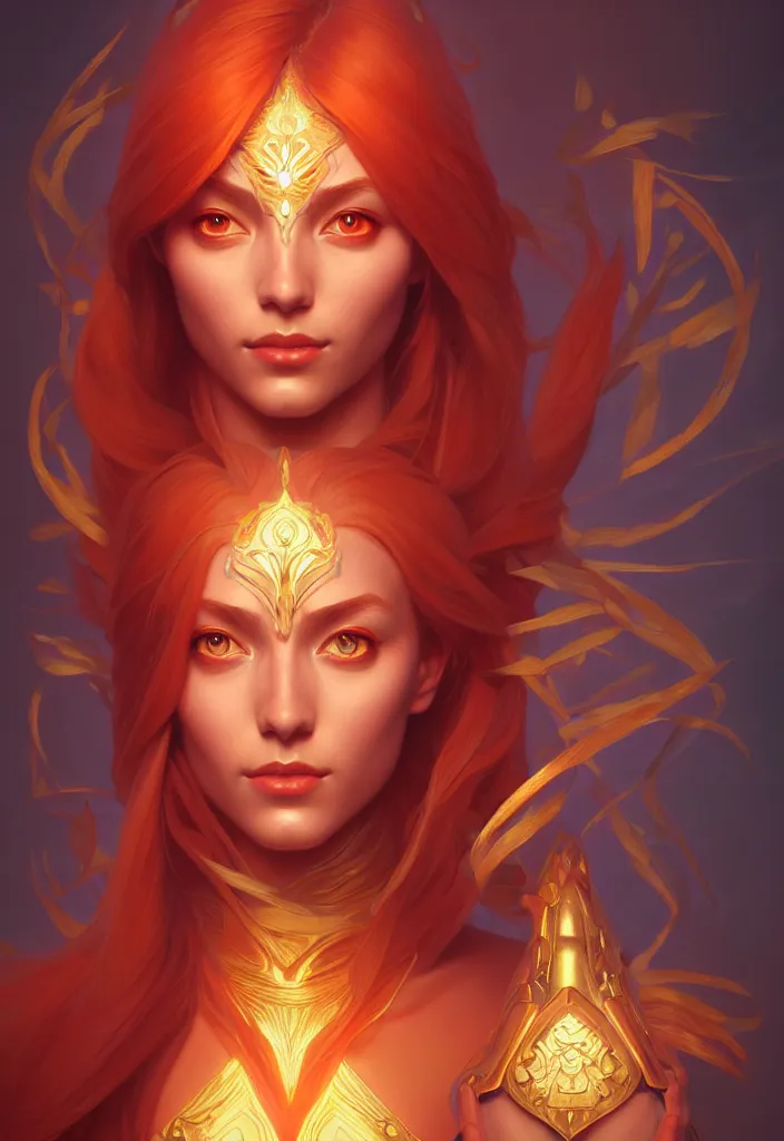 Image similar to symmetry portrait of lina, dota 2, global illumination. intricate, elegant, highly detailed, digital painting, artstation, concept art, smooth, sharp focus, illustration, art by artgerm and greg rutkowski and alphonse mucha