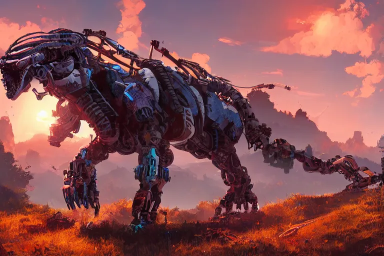 Prompt: burrower machine creature robot of horizon forbidden west horizon zero dawn radiating a glowing aura global illumination ray tracing hdr fanart arstation by ian pesty and alena aenami artworks in 4 k