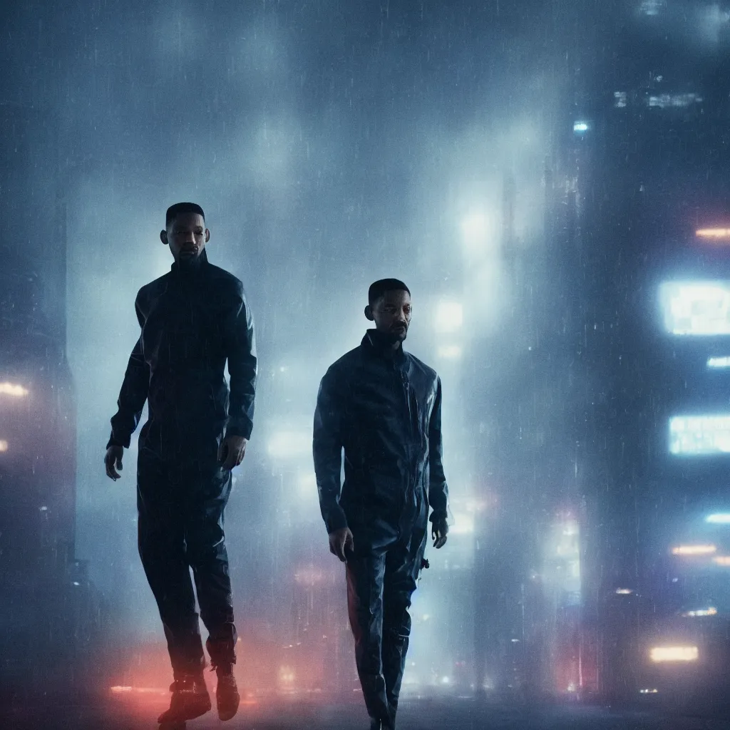 Image similar to will smith in blade runner 2 0 4 9, cinematic film still, 4 k