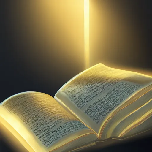 Image similar to photorealistic Bible, heavenly light shining onto it, golden light, aura, cgsociety, artstationhq, digital art, detailed