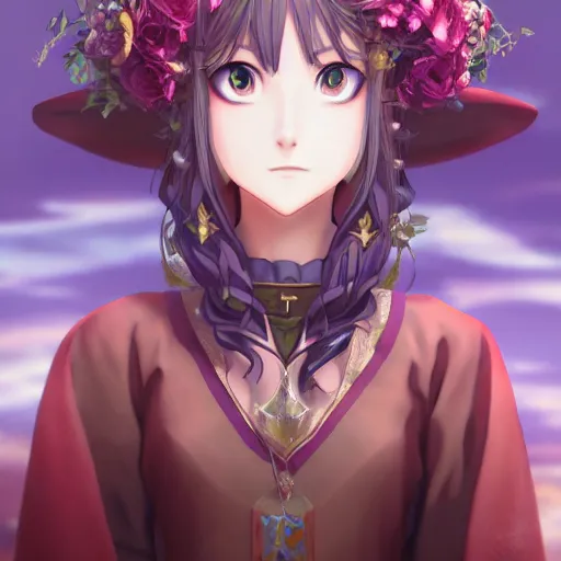 Image similar to portrait of lady avalon the mage of flowers, anime fantasy illustration by tomoyuki yamasaki, kyoto studio, madhouse, ufotable, square enix, cinematic lighting, trending on artstation