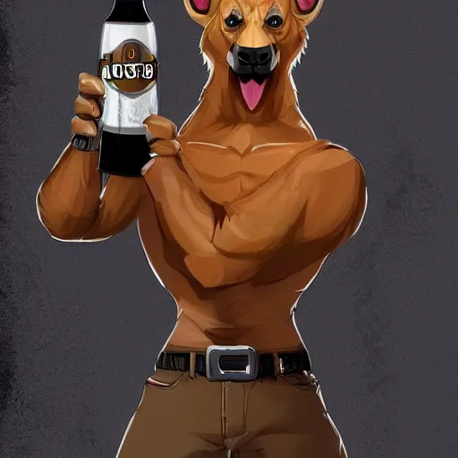 Image similar to a humanoid german shepherd beast - man in soccer style, holding a bottle of beer, artstation, concept art, smooth, sharp foccus ilustration, artstation