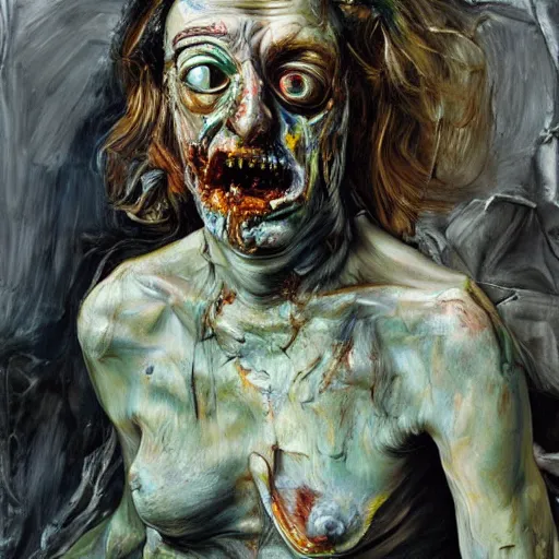 Image similar to high quality high detail painting by lucian freud and jenny saville, hd, zombie, turquoise