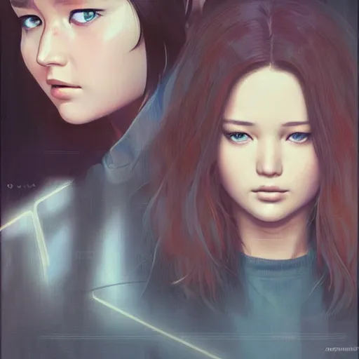 Image similar to jennifer lawrence portrait as manga girl, realistic shaded perfect face, fine details. anime. realistic shaded lighting poster by ilya kuvshinov katsuhiro otomo ghost - in - the - shell, magali villeneuve, artgerm, jeremy lipkin and michael garmash and rob rey