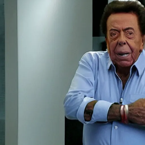 Prompt: silvio santos, a still of a thriller movie scene