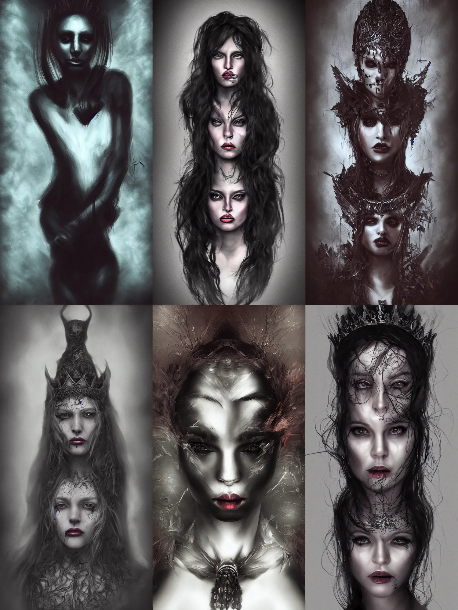 Prompt: queen of darkness, realistic digital art, dark lighting,
