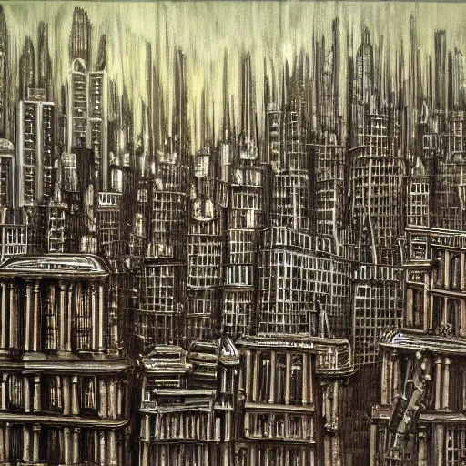 Image similar to city of london painted by hg giger